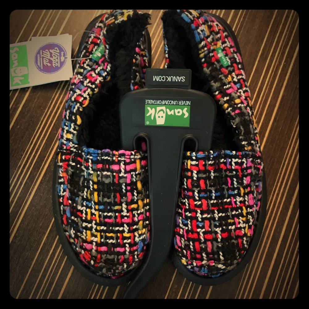 Sanuk Black Tweed Shor-Knitty Slip-On Shoe Size 5